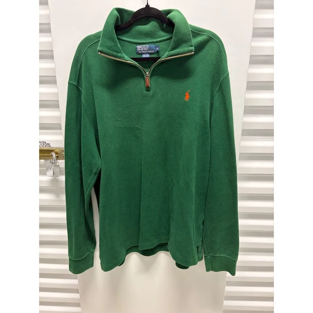 Polo Ralph Lauren Quarter Zip Pullover Mens XL Green Orange Pony Good